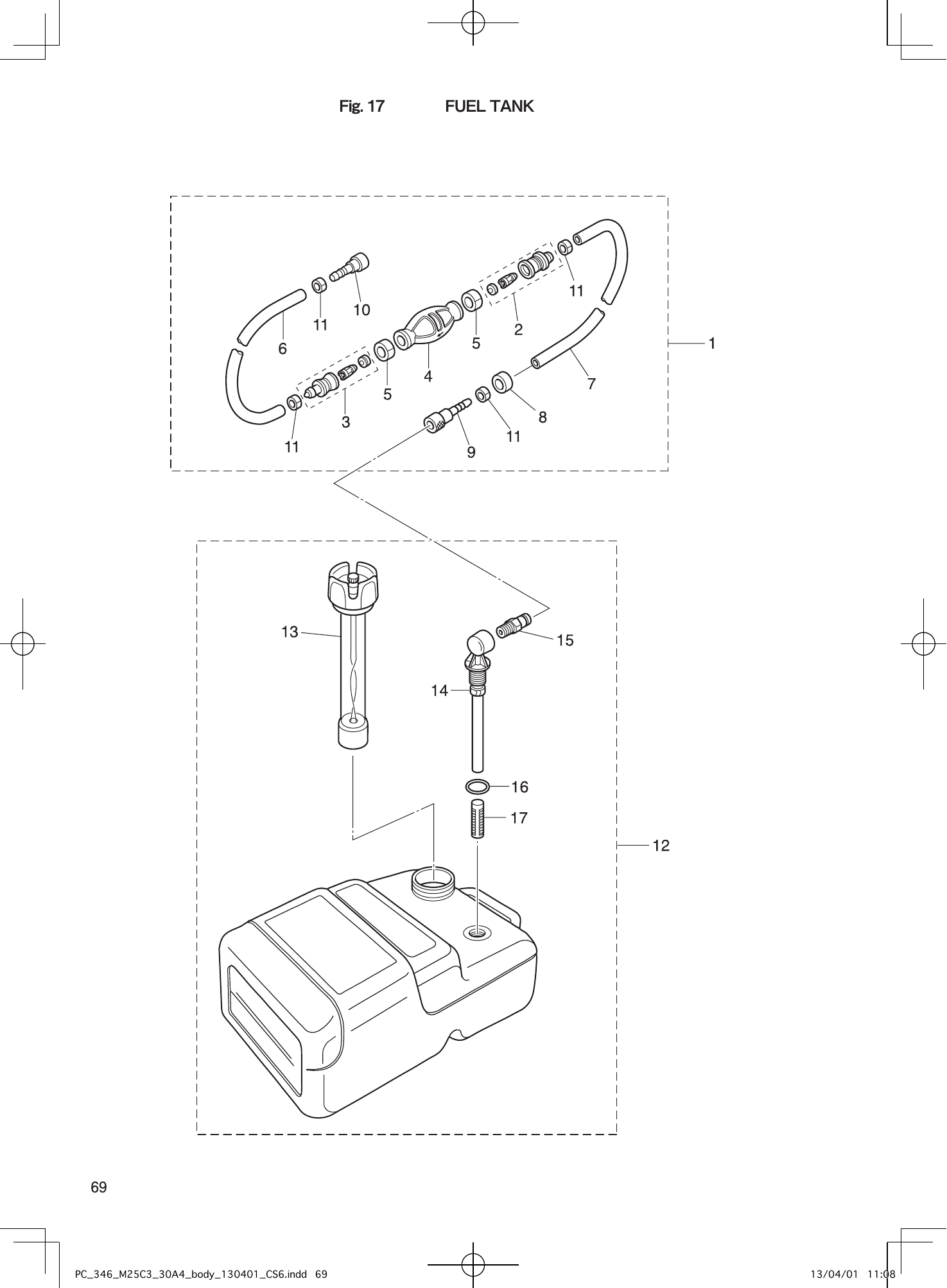 Tohatsu MX25H, M25H, M30H, MX30H, 25JET FUEL TANK parts diagram